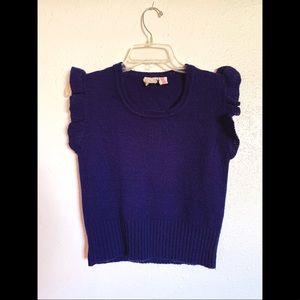 Vintage 70s Ruffle Sleeve Navy Sweater Vest